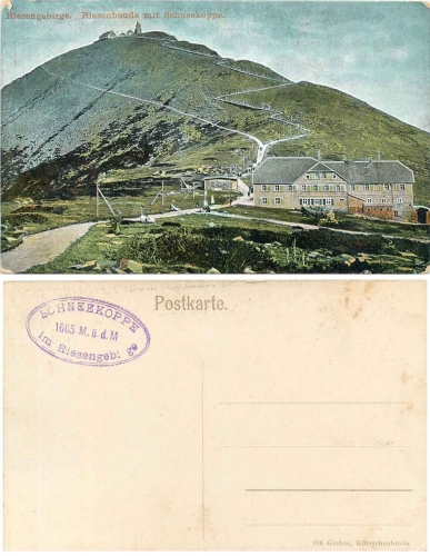 Riesenbaude mit Schneekoppe Riesengebirge * um 1910