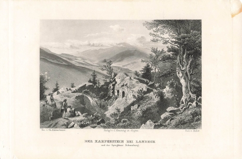 Giant Mountains The Karpfenstein near Landeck original steel engraving by Huber after Theodor Blattbauer around 1887