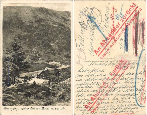 Riesengebirge Kleiner Teich mit Baude o 23.7.1942