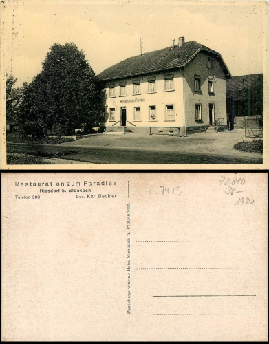Rissdorf bei Stockach Restauration zum Paradies *ca. 1930