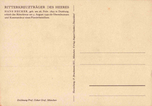 Ritterkreuzträger Hans Hecker Künstlerkarte Ostkar Graf *1940