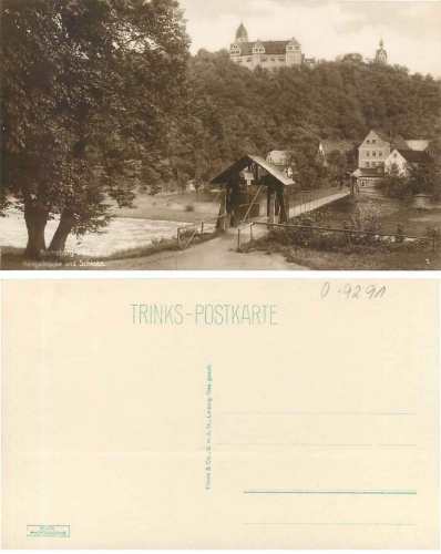 09322 Rochsburg suspension bridge and castle * approx. 1930