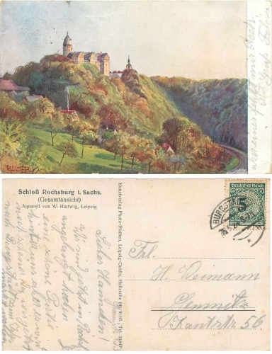 09322 Rochsburg Castle artist card W. Hartwig o 25.5.1924