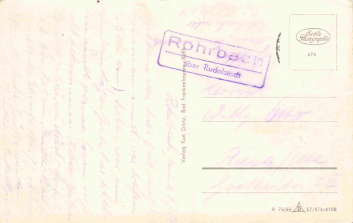 Rohrbach Thüringer Wald  Landpoststempel Rohrbach über Sitzendorf o 1958