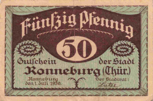 07580 Ronneburg Thüringen Notgeldschein 1921