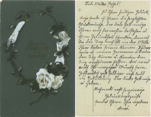 wreath of white roses birthday card gebr. circa 1930