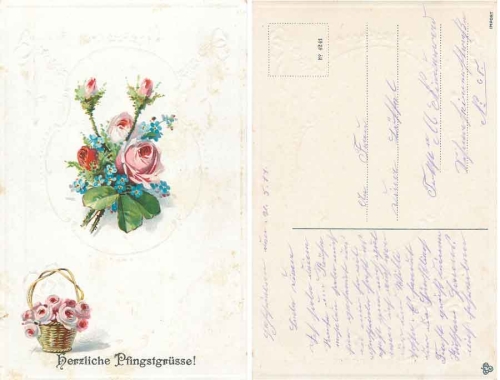 Bouquet of roses Pentecost embossed card 1914