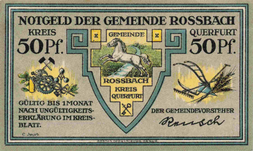 06242 Roßbach Braunsbedra 50-Pfennig emergency money note, circa 1921