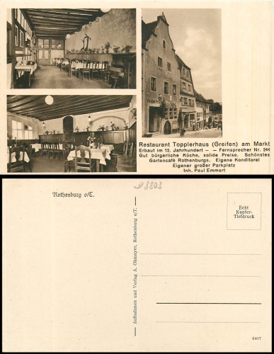 Rothenburg Tauber Restaurant Topplerhaus * ca. 1930