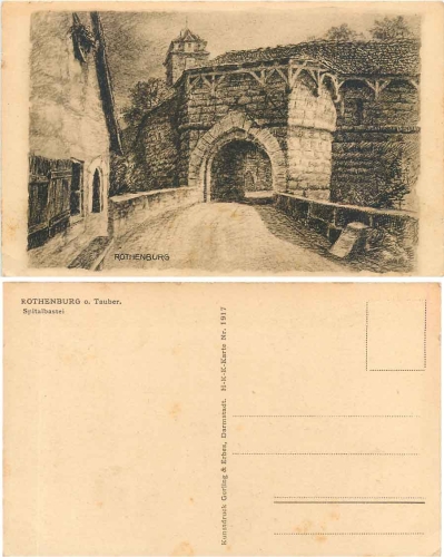 91541 Rothenburg Tauber Spitalbastei Künstlerkarte * ca. 1925