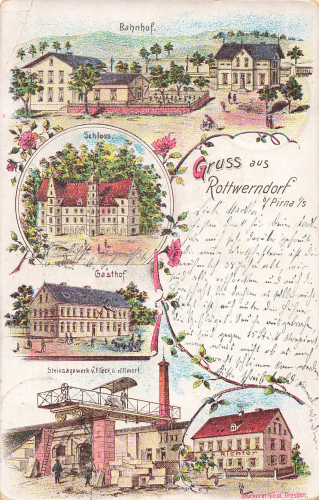 01796 Rottwerndorf Pirna Gasthof Bahnhof Steinsäge Litho 1907