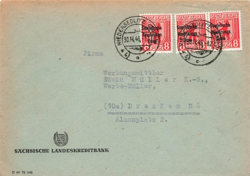 SBZ Berlin Michel 202A auf Ortsbrief o Niedersedlitz 30.11.1948
