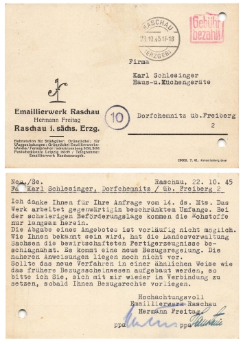 SBZ fee paid on company card Enamelling factory o Raschau Erzgebirge October 23, 1945