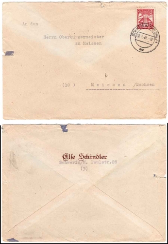 SBZ Mecklenburg Vorpommern Michel 17 on letter Schwerin 8.1.1946 to Meissen