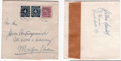 SBZ Mecklenburg Vorpommern Michel 40y on letter Wismar 3.3.1946 to Meissen