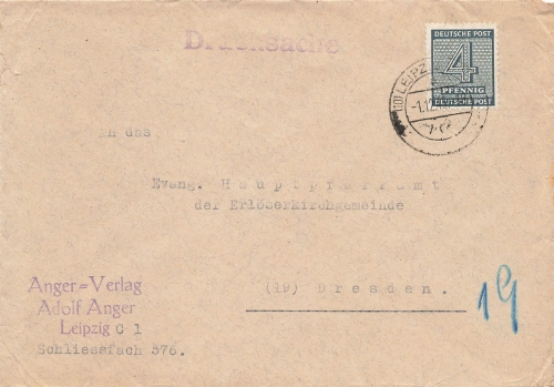 SBZ Michel 124 Einzelfrankatur auf Drucksache Leipzig 1.12.1946 nach Dresden