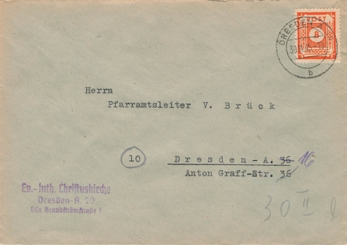 SBZ Michel 58 Einzelfrankatur auf Ortsbrief Dresden 30.11.1945