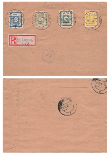 SBZ Ost Sachsen Ziffernserie Post auf R-Brief o Dresden Loschwitz 24.11.1945