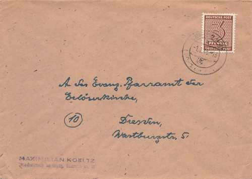 SBZ West Sachsen Michel 126Y  Einzelfrankatur auf Brief o Leipzig N22 1.2.1946