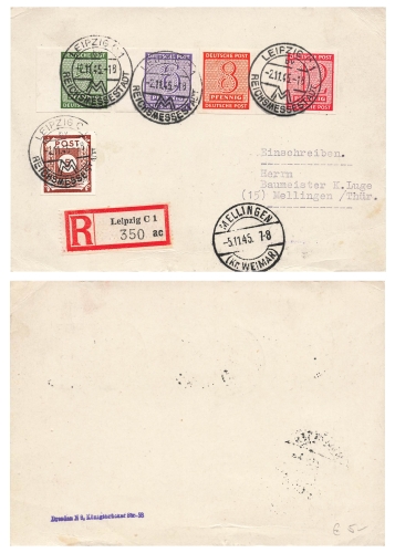SBZ West Sachsen Michel 131x 132x 133x 136x 137x auf R-Brief o Leipzig W43 6.3.1946