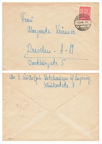 SBZ West Sachsen Michel 132X  waagerechtes Paar auf Brief o Leipzig S36 15.3.1946