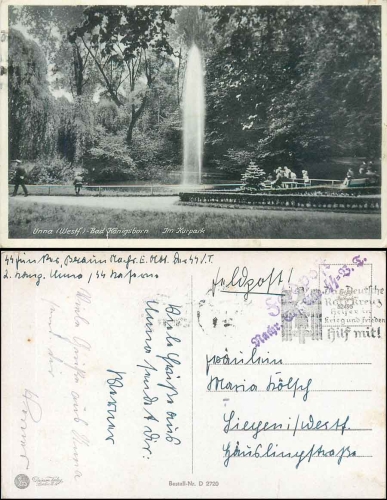 SS Feldpost 2. WK Nachrichten Ersatz Abteilung SS V.T. auf AK Unna