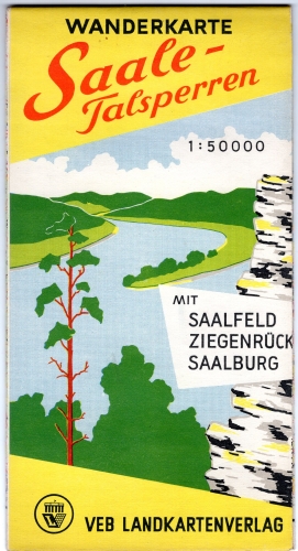 Saale dams hiking map with Saalfeld Ziegenrück and Saalburg around 1957