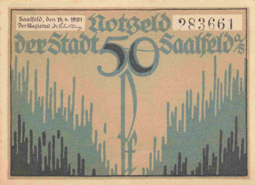 Saalfeld, Thuringia emergency money note, 1921