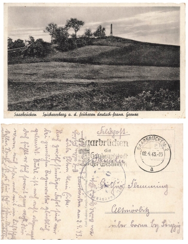 Saarbrucken Spichererberg field post WW2 o April 2, 1943