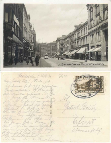 Saarbruecken Bahnhofstraße o 26.11.1930  ​​​​​​​Bahnpost Frankfurt-Saarbruecken Zug 194