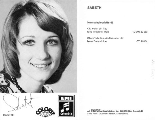 Sabeth EMI autograph card, original signed