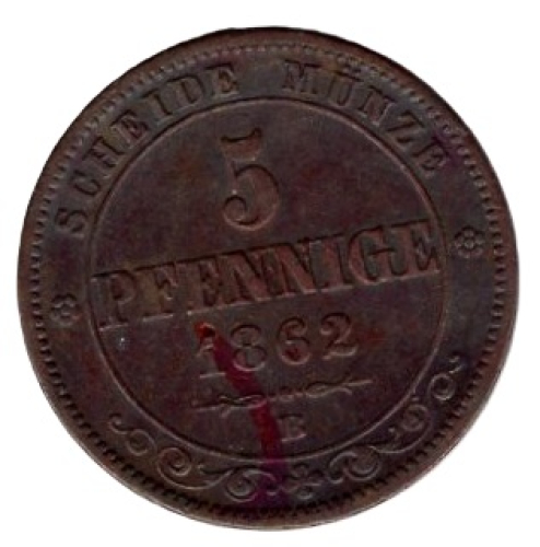 Sachsen 5 Pfennig 1862 B Johann