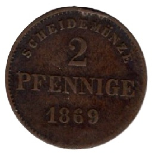 Sachsen Meinigen 2 Pfennig 1869 Herzog Bernhard II.