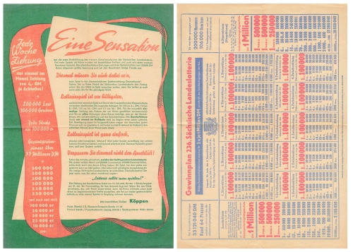 Sächsische Landeslotterie A4 Werbezettel 1956