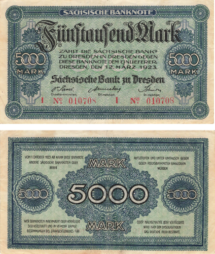 Saxon banknote five thousand marks March 12, 1923 RO752 SAX-14