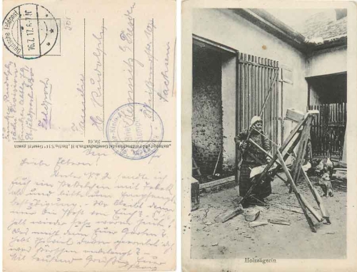 Saxon field post radio operator small department 79 o 16.7.1917 on postcard wood saw