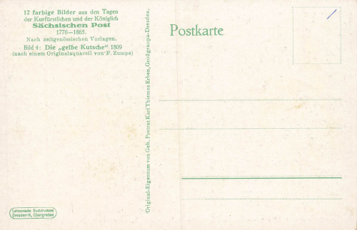 Saxon Post "The Yellow Carriage" 1809 Artist F. Zumpe * ca.1920