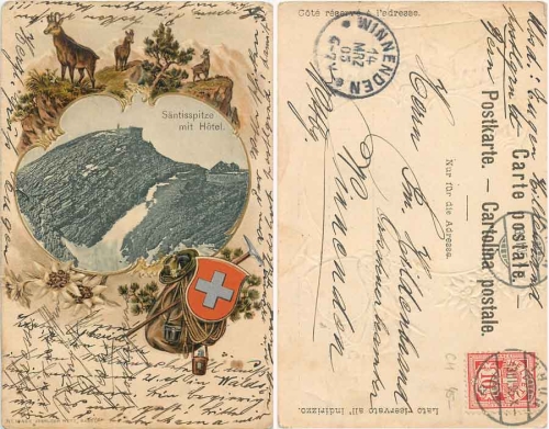 Säntisspitze mit Hotel Farbprägelitho o 13.3.1905