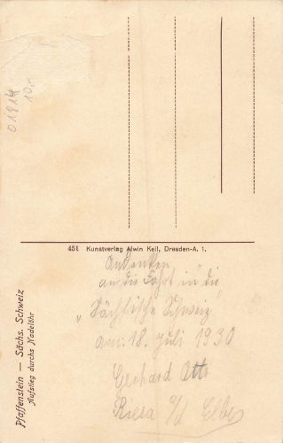 01824 Pfaffenstein Needle's Eye Climbing Rock Saxon Switzerland used 1930