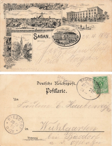 Sagan Silesia Litho Caserne Zagan Railway Post Sagan-Cottbus Train 740 o 1898