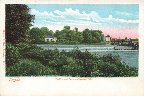 Sagan Park mit Wasserfall Schlesien Zagan * um 1910
