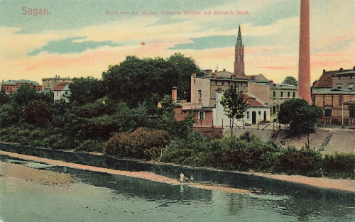 Sagan von der Kaiser Wilhelm Brücke Schlesien Zagan * um 1910