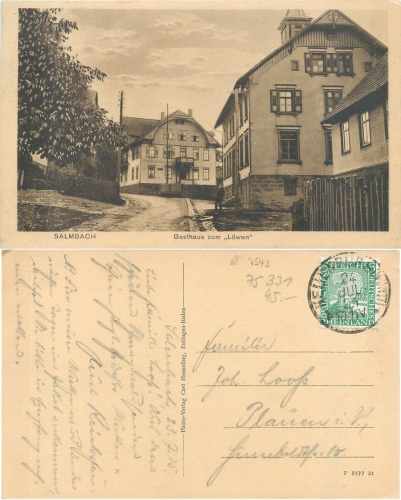 75331 Salmbach Gasthaus Zum Lowen o 24.7.1925