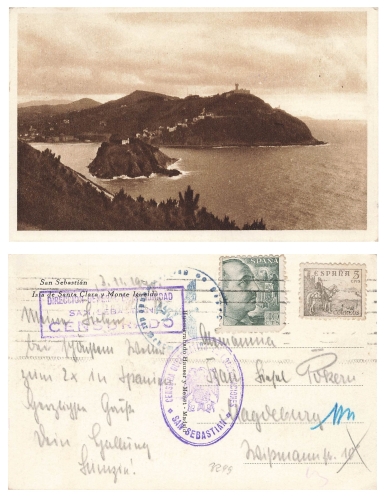 San Sebastian Censorado censorship stamp November 3, 1940