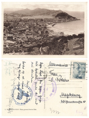 San Sebastian censorship stamp Censura Postal Tested by the Wehrmacht High Command