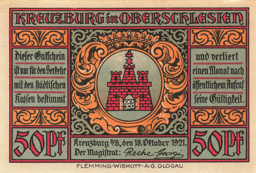 Kreuzburg Upper Silesia emergency banknote Kluczbork 1921