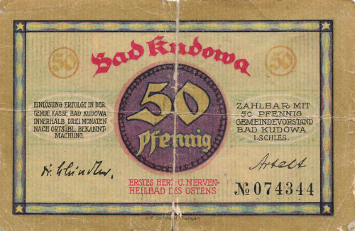 Bad Kudowa Schlesien Notgeldschein zdruɪ̯a-Zdrój um 1920