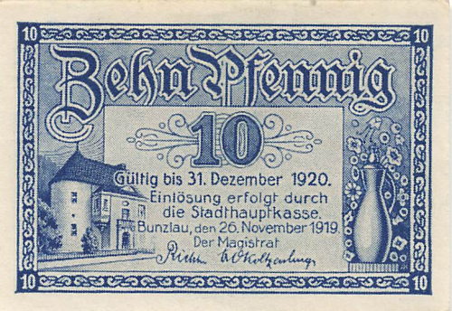 Bunzlau Silesia emergency bank note Bolesławiec 1920