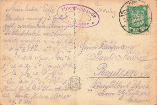 Hochstein Isergebirge Schlesien Künstlerkarte o 1921