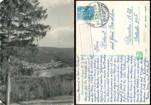 09477 Schmalzgrube on Annaberg (Erzgb) 1 country postmark on postcard o 21.3.1958